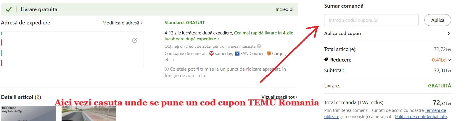 Vezi unde se pune un Cod Cupon TEMU